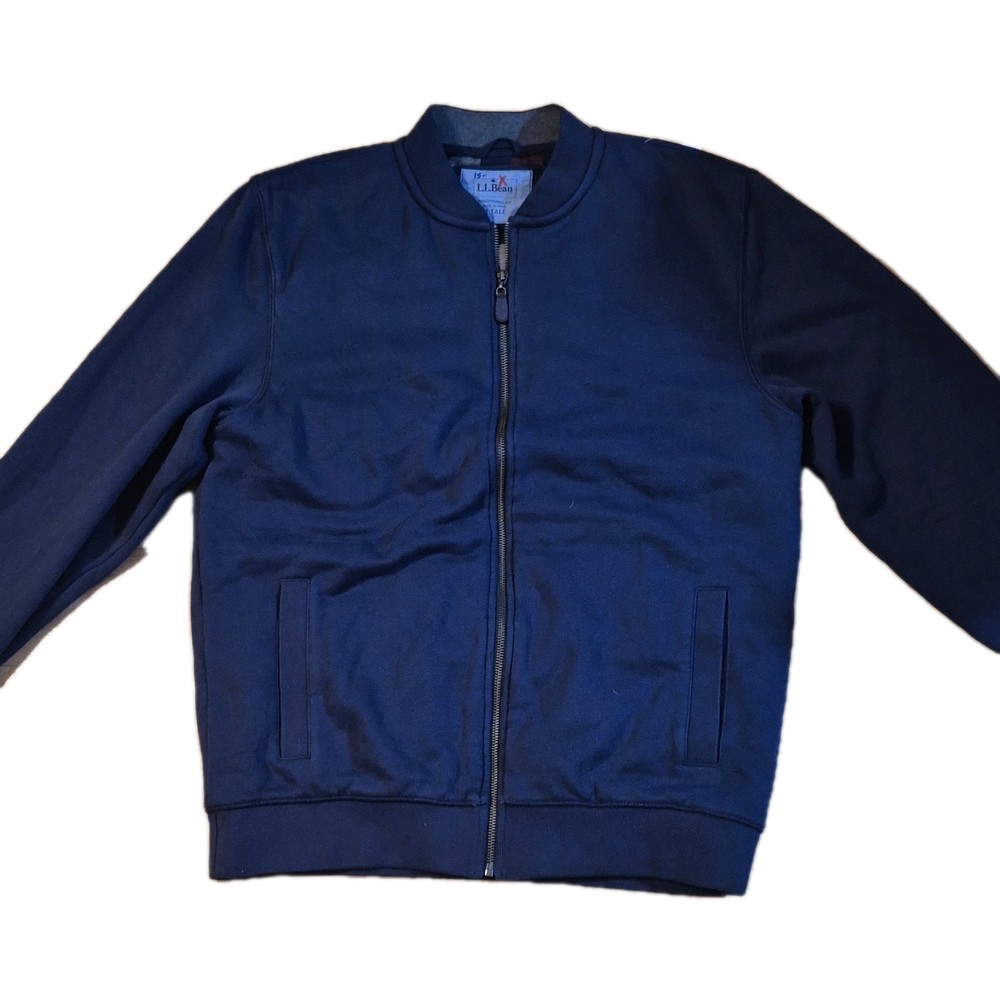L.L. Bean Navy Blue Men's Bomber Jacket M Tall Full Zip Check Lined