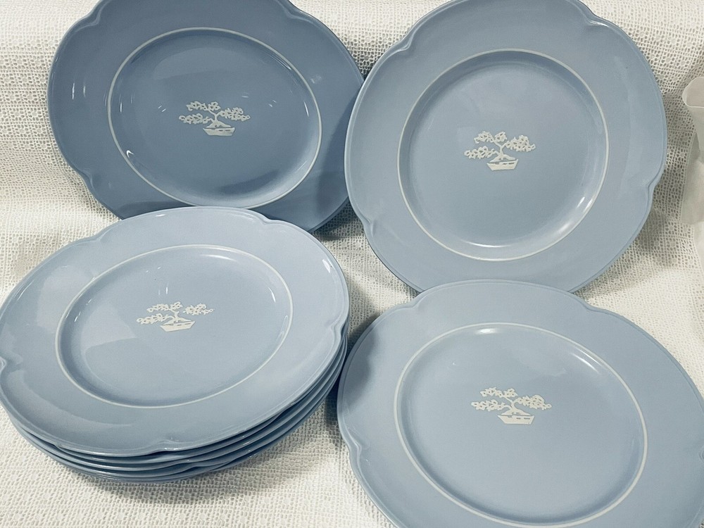Lot of 9 Vintage Johnson Bros Greydawn 9” Luncheon Plates Scalloped  Blue/Grey