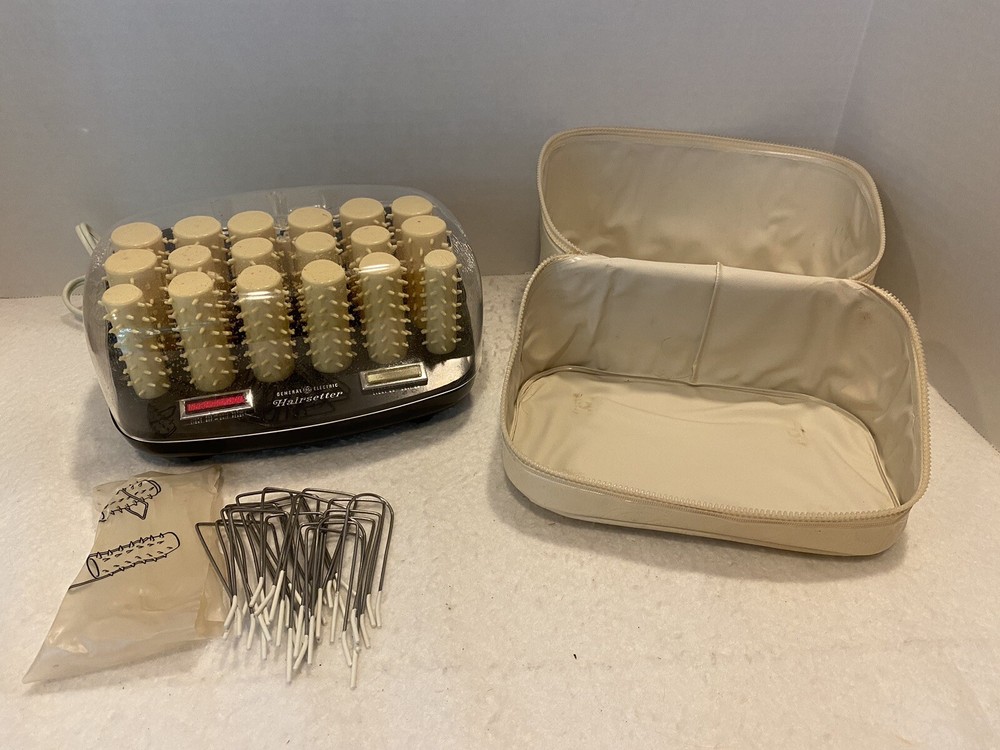 General Electric Hair Curler Hairsetter Hot Rollers F1HCD1 Travel Bag TESTED