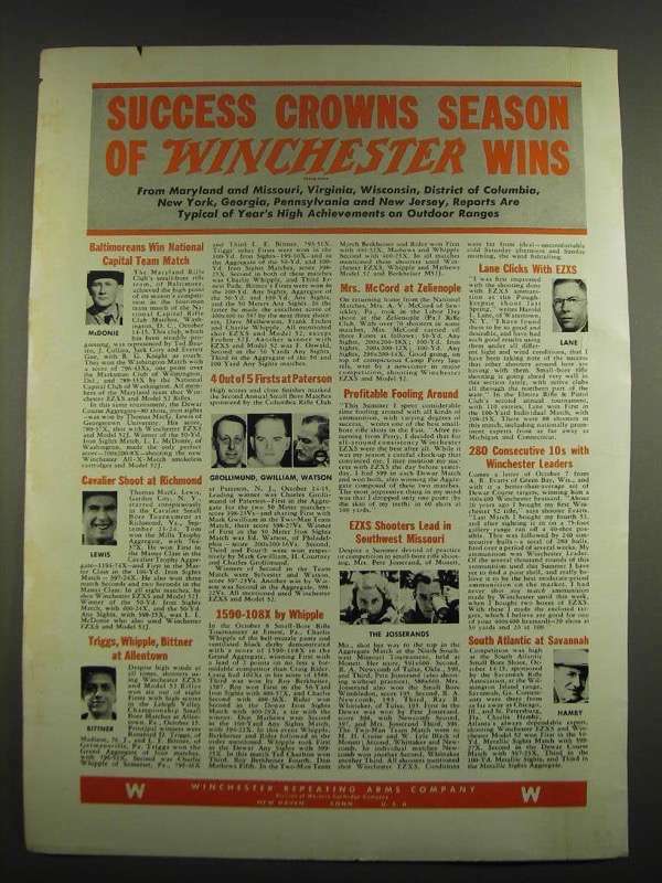 1939 Winchester Ammo Vintage Ad Featuring McDonie Lewis Bittner Grollimund Gwilliam