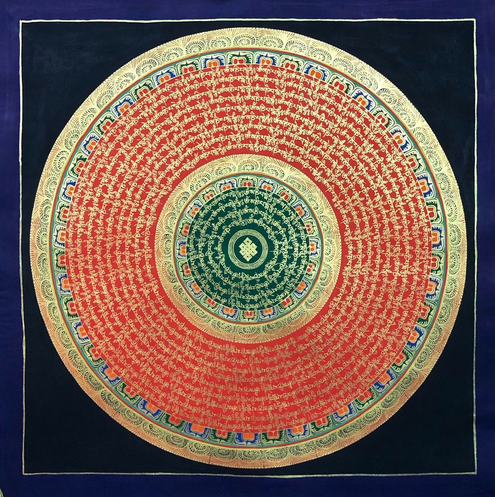Infinite Knot Mantra Mandala Thangka Painting, om Mani Padme Hum Mandala