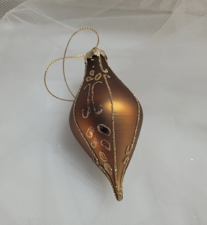 Vintage Hand Blown Mercury Glass Teardrop Ornament 1950s Brown w/Glitter 4.5