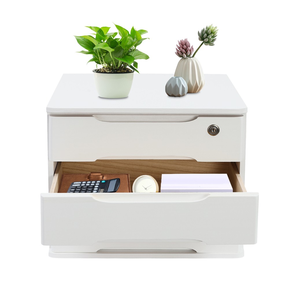 15.35 in White Desktop Organizer Storage Box Desk Drawers Locking Filing Cabinet