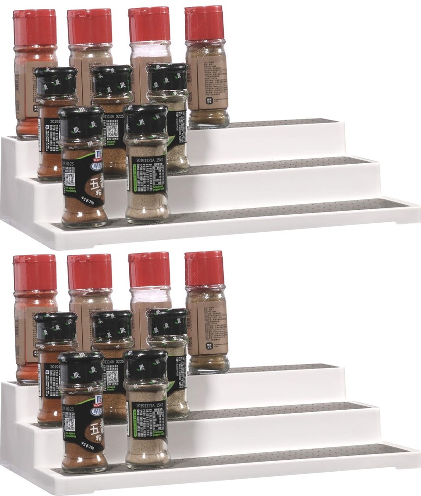 2-Pack Acrylic Spice Rack Organizer - 14.5 Inch Tiered Pantry Shelf for Seasonings