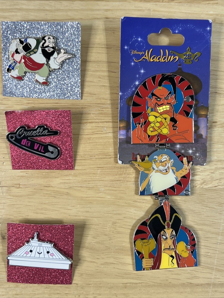 LOT OF 4 Disney Pins Villain Cruella De Vil Stromboli Jafar & Kingdoms Of Cute