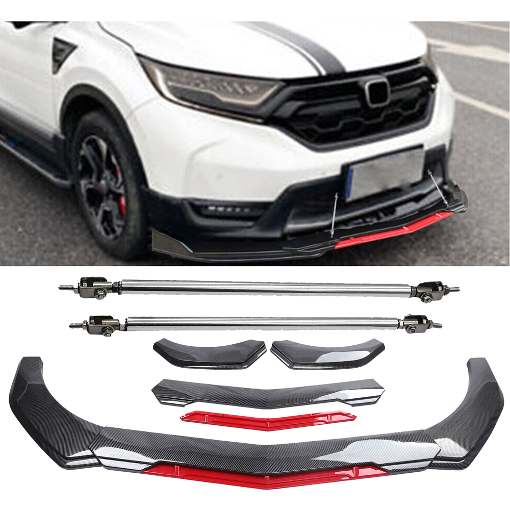 Carbon Fiber Front Bumper Lip Spoiler Splitter with Strut Rods for Honda CR-V CRV