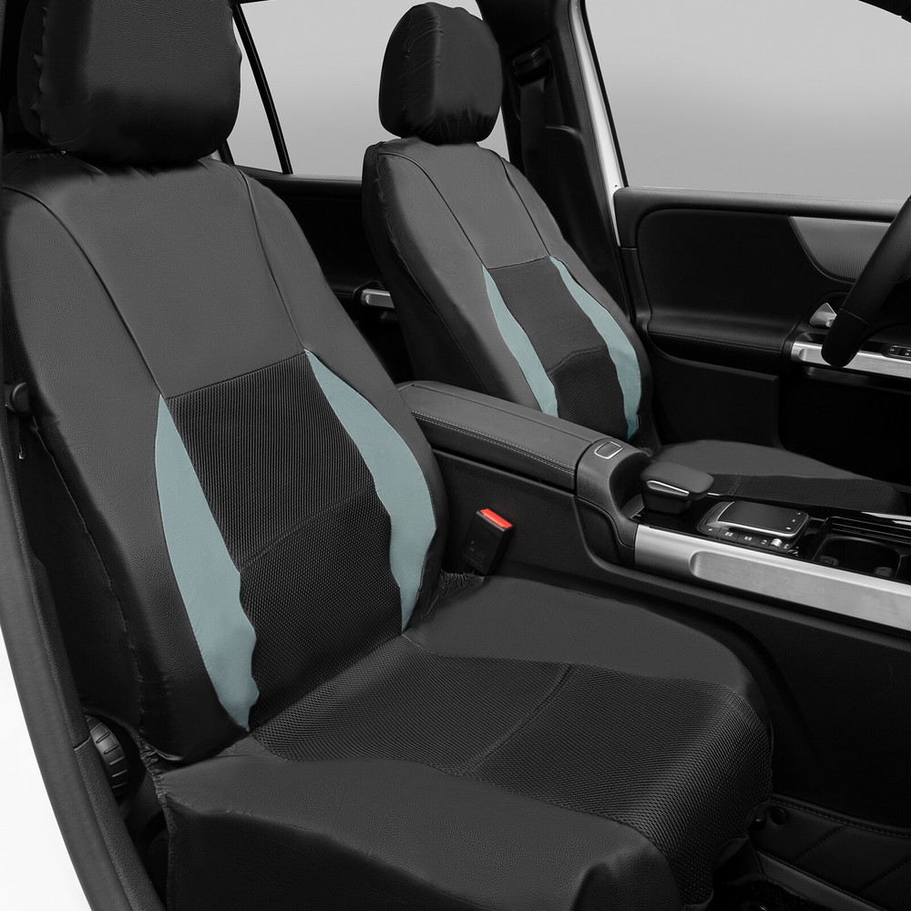 2PCS Car Full Surround Seat Cover PU Leather Breathable Mesh Pad Chair Cushion