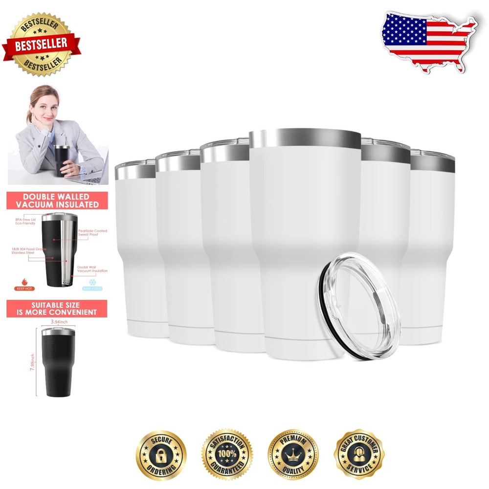 6 Pack 30oz Insulated Powder Coated Travel Mugs for Hot Cold Drinks