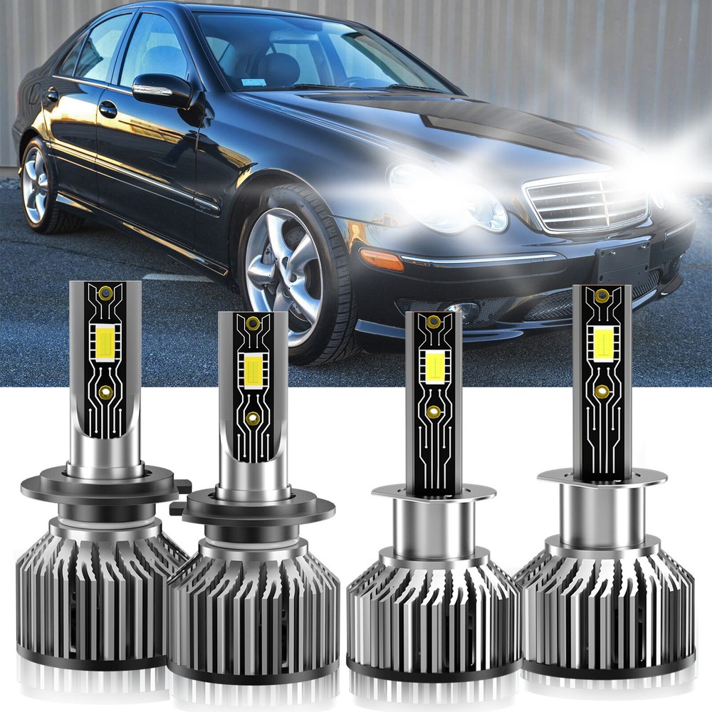 For Mercedes-Benz C230 1997-2000 4Pcs H1 H7 LED Headlight Lamps High Low Bulb