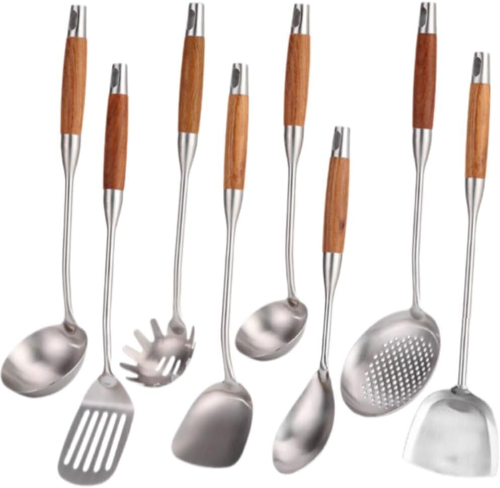 Stainless Steel Kitchen Cooking Utensils set with Wooden Handle