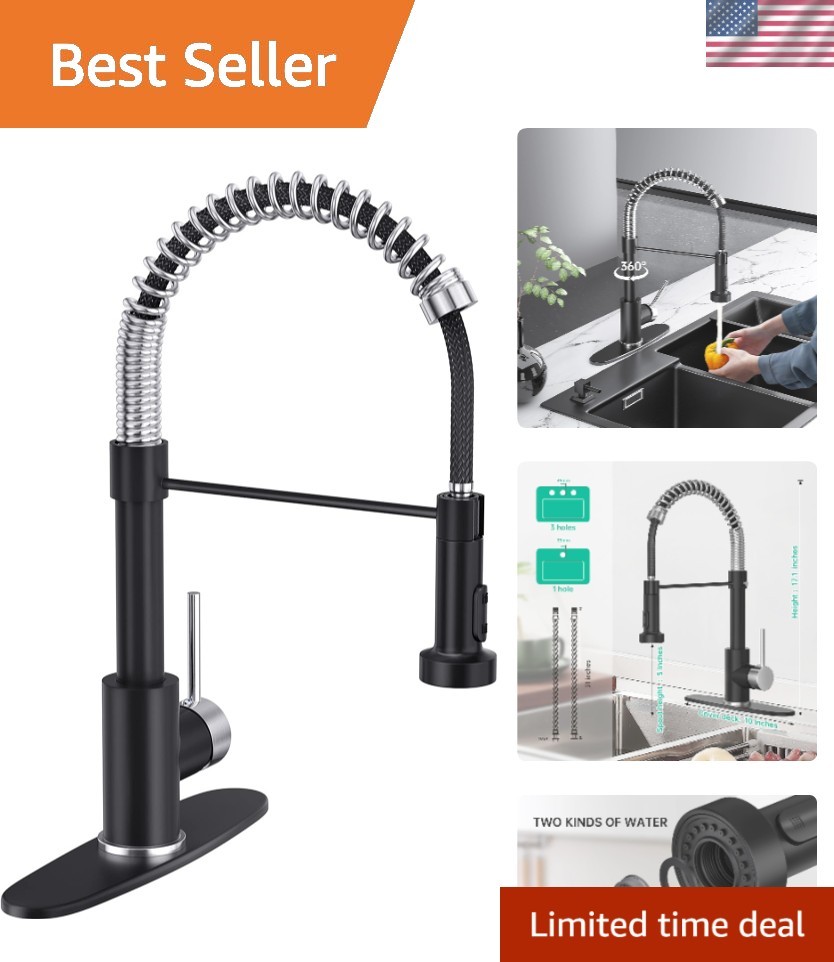 Brushed Nickel Black Solid Brass Pull Down Sprayer Kitchen Faucet 1-3 Hole