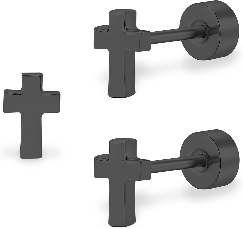 Women Earrings Flat Back Cross Earrings Small Religious Faith Earrings Titanium