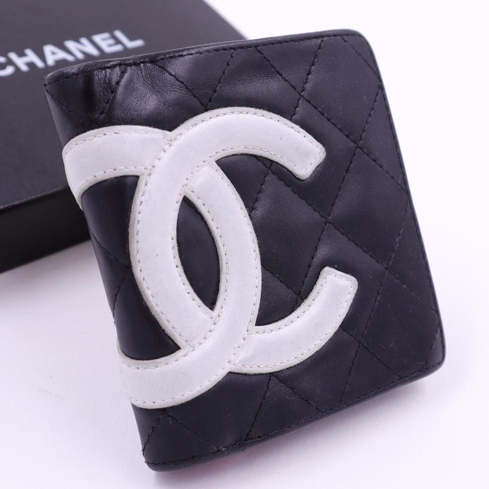 Chanel Cambon Line Bifold Wallet Black Pink