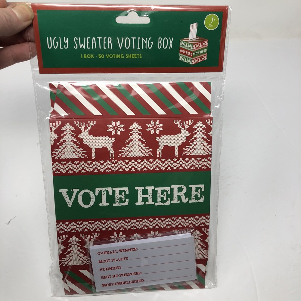 Ugly Sweater Party Voting Box with 50 Ballots Holiday Christmas Office Party