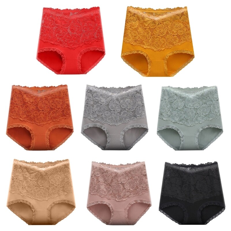 Women's Cotton Lace High-Waisted Tummy Control Hipster Briefs - Solid Colors