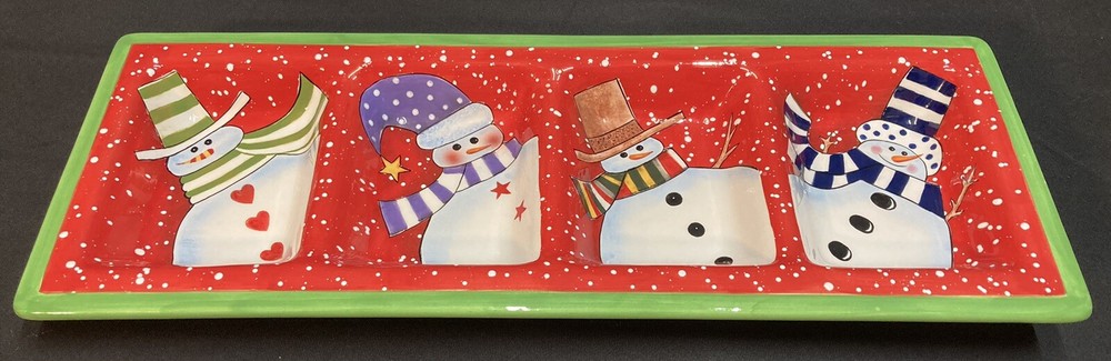 Certified International 18.75” Snowman 4-Section Candy Serving Dish, 7