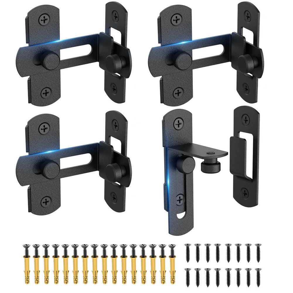 4-Pack Matte Black 90° Flip Barn Door Latches - Stainless Steel Locking Mechanism