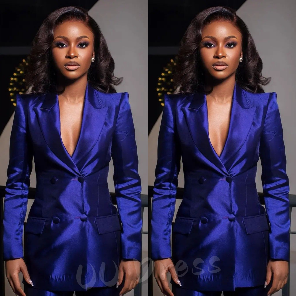 2 Pieces Women Suit Silk Satin Fashion Slim Fit Purple Outfits Ladies Party Suit