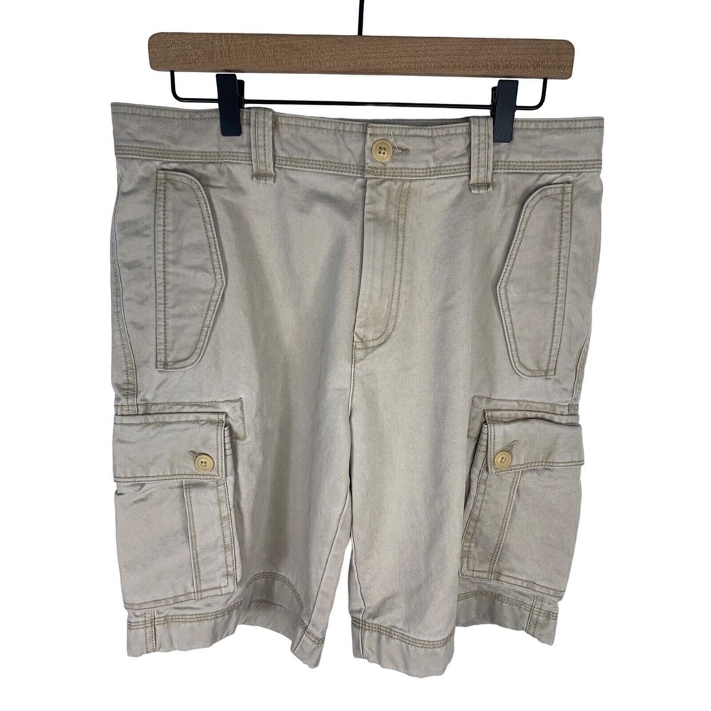 Tommy Hilfiger Mens Beige Cotton Cargo Shorts Size 32 with Multiple Pockets