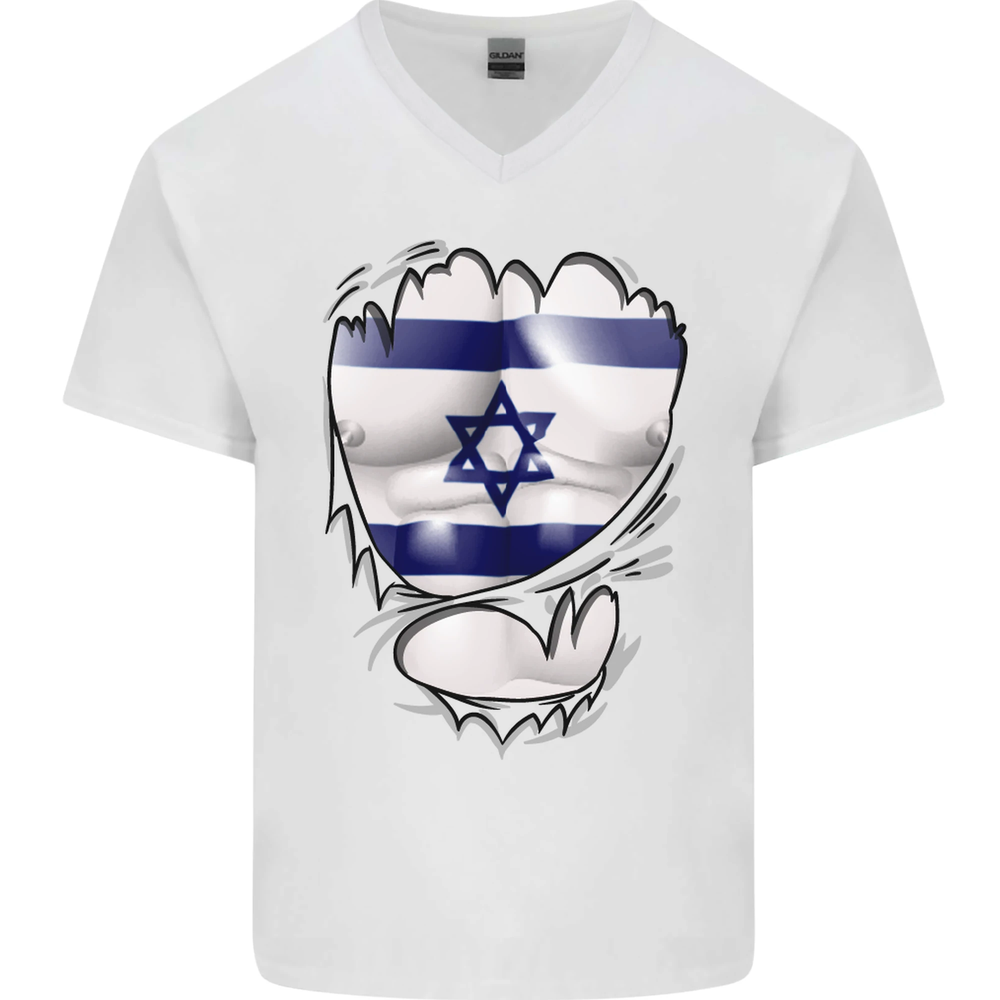 Gimnasio La Bandera Israelí Músculos Rasgados Israel Hombres Cuello en V Camiseta de Algodón