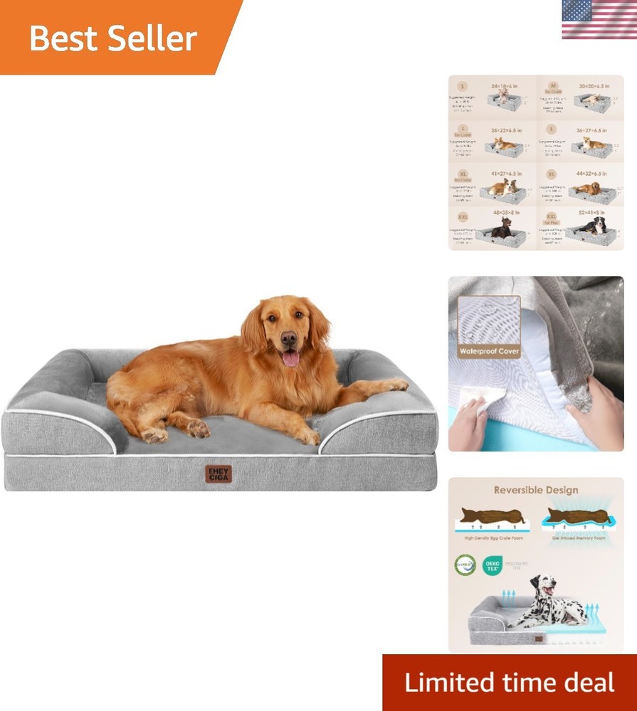 Comfortable 44x32 Inch Non-Slip Orthopedic Dog Bed for Large Breeds in Grey