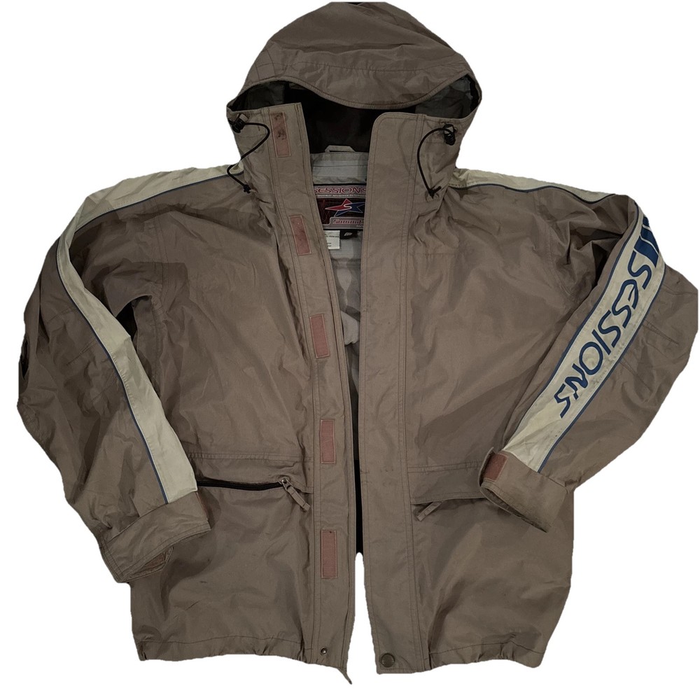 VTG Y2K Sessions Snowboard Jacket Mens Size M Waterproof Full Double-Zip Snow