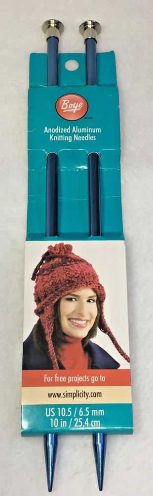 Boye Single Point Knitting Needles 10-inch Aluminum Size 10.5 (6.5 mm)