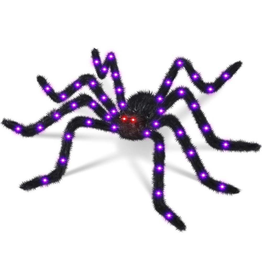 Halloween Decorations 4.9 FT Giant Spider 2 Pack Light up Black Hairy Scary F...