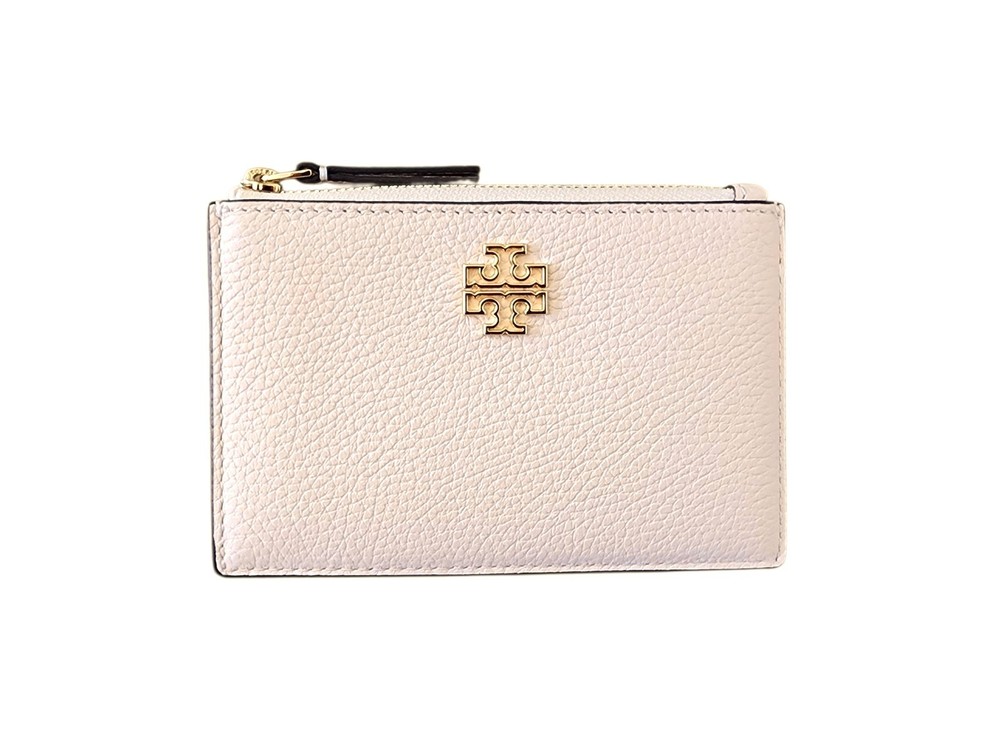 New Tory Burch Britten Delicate Pink Pebbled Leather Zip Card Case 141006