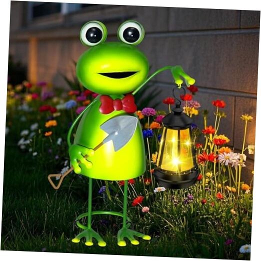 Solar Frog Garden Light Statue with LED Lantern  
