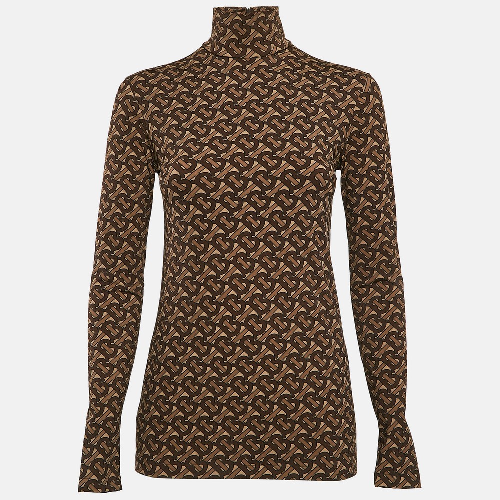 Burberry London Brown Bridle IP Pattern Jersey Top S