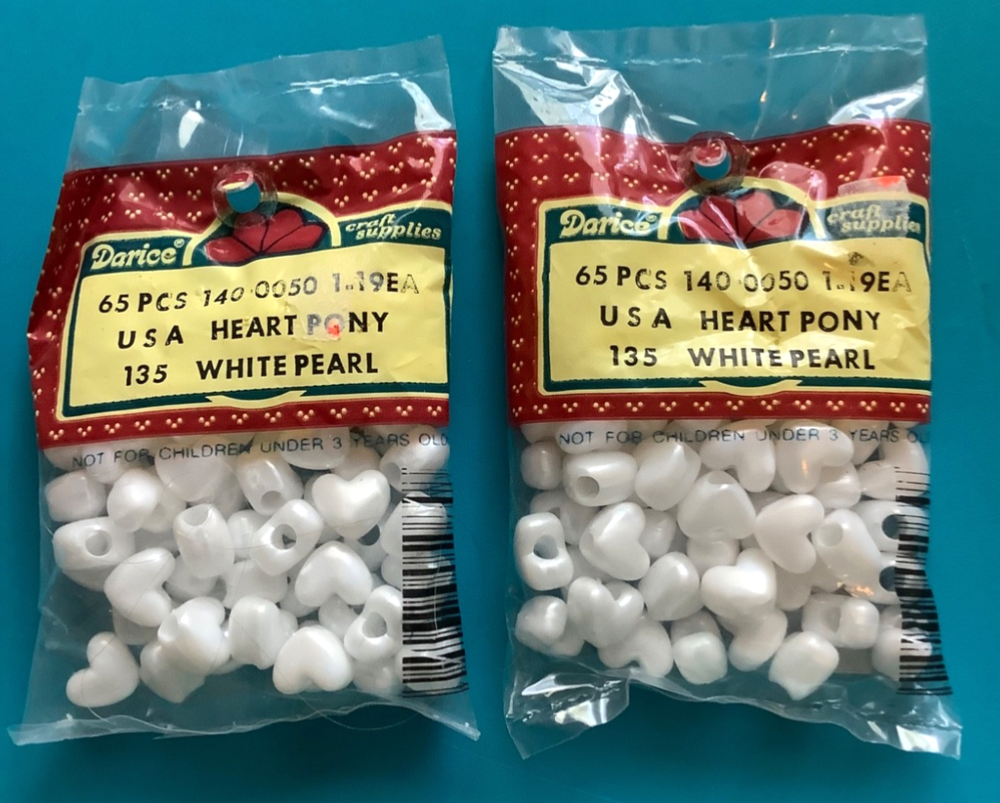 Vintage White Pearl Heart Pony Beads USA Made 130pcs NIP