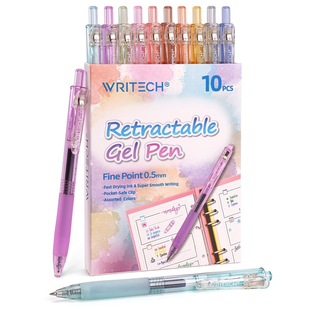 WRITECH Retractable Gel Pens Quick Dry Ink Pens Fine Point 0.5mm Multicolor F...