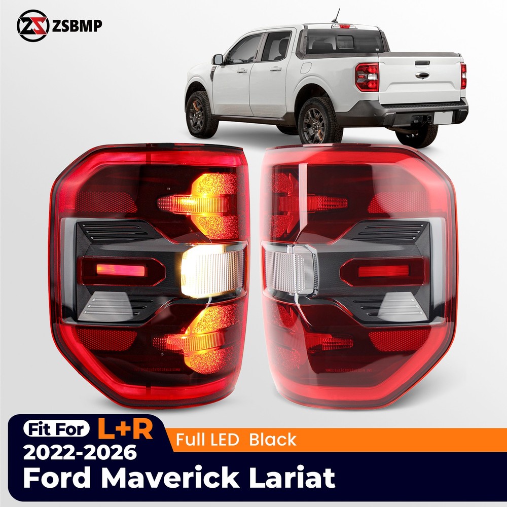 For 2022-2026 Ford Maverick Lariat Full LED Tail Light Black Driver + Passenger
