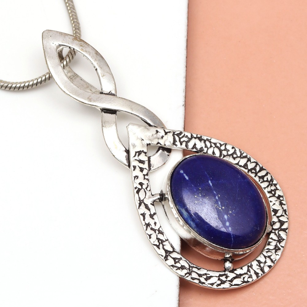 Lapis Lazuli Sterling Silver Pendant Handmade Gemstone Jewelry 2.5 Inch