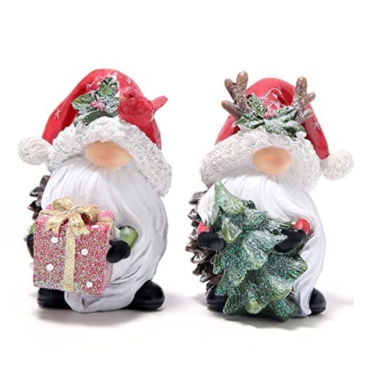 2 PCS Christmas Gnomes Decorations Xmas Hat Gnomes Figurines Red-brown