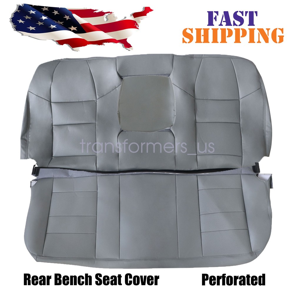 2PC For 2002-2007 Ford F250 XL XLT Rear Bench Perforated Leather Seat Cover Gray