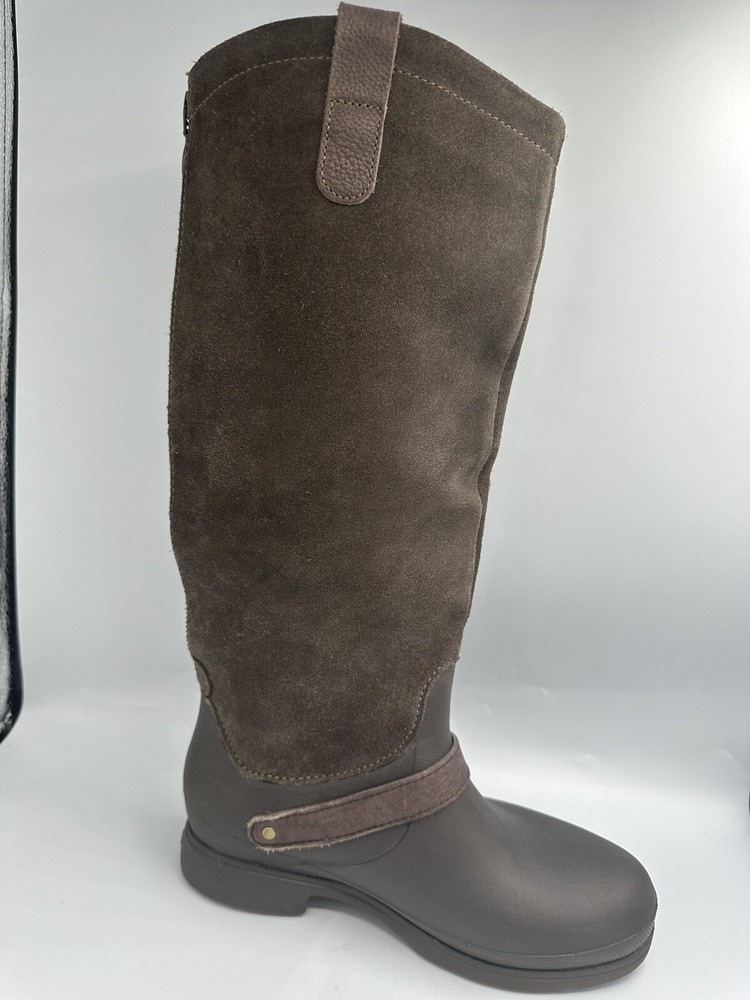 CROCS Women's Size 7M Tall Equestrian Brown Suede Rubber Back Zip Boots