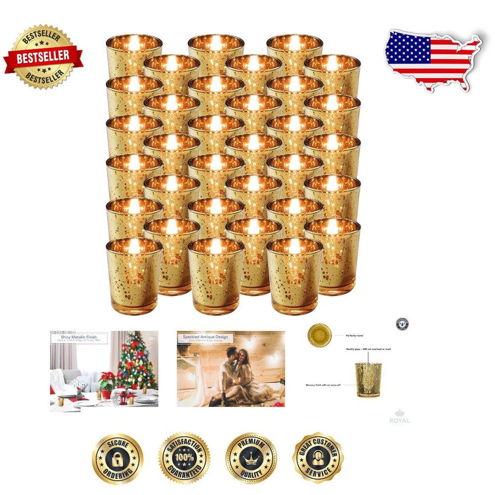 Elegant Gold Mercury Glass Candle Holders - Perfect for Holiday & Floral Themes