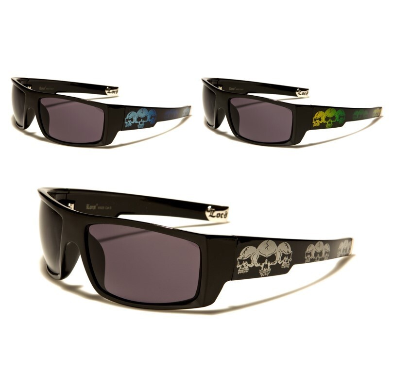 LOCS Skull Print Wrap Sunglasses with Dark Lenses for Men Plastic Frames