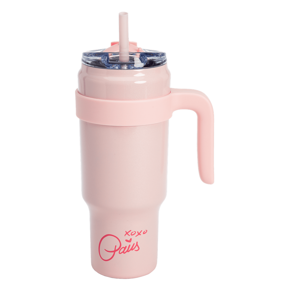 Paris Hilton 40 oz Stainless Steel Tumbler with Handle Straw and Lid, Pink