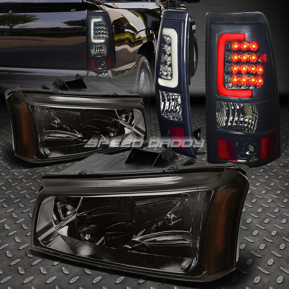SMOKED CRYSTAL HEADLIGHT+CORNER+3D LED BAR BRAKE/TAIL LIGHT FOR 03-07 SILVERADO