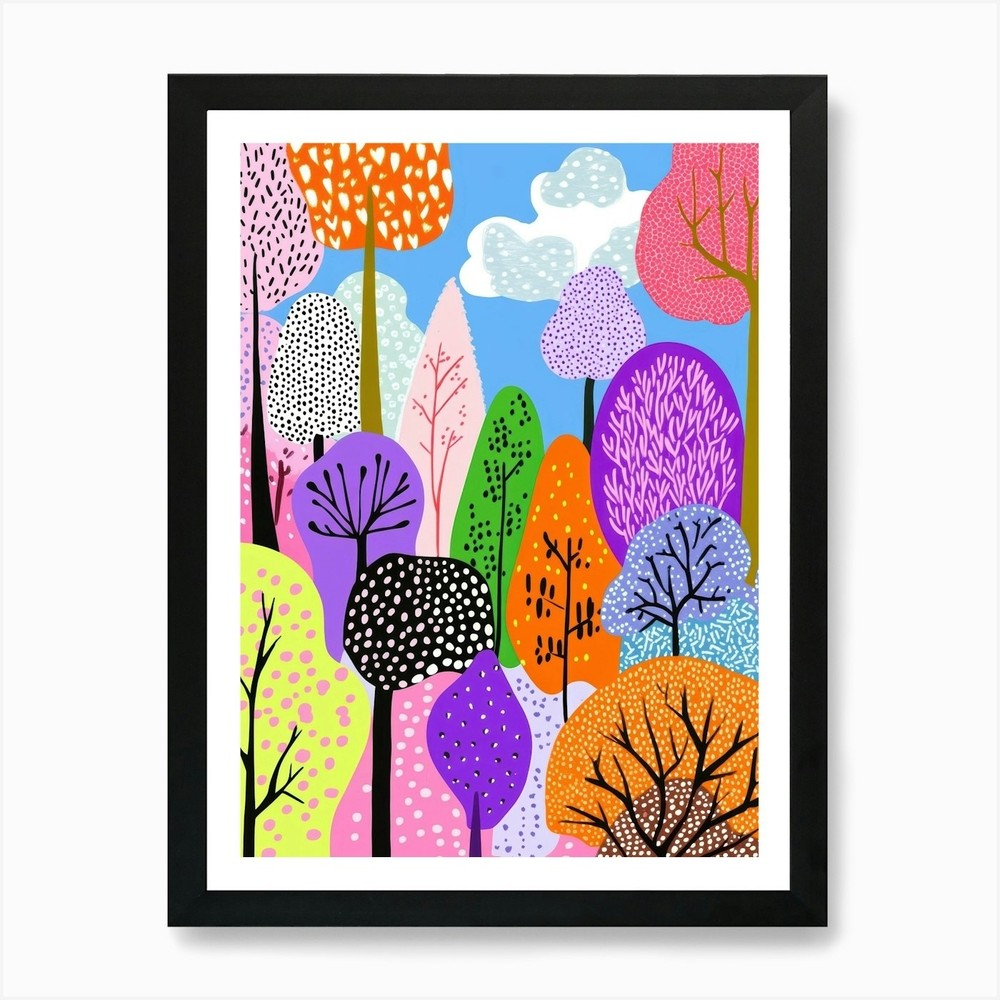 Vibrant Forest Trees Art Print Framed Canvas Wall Decor  