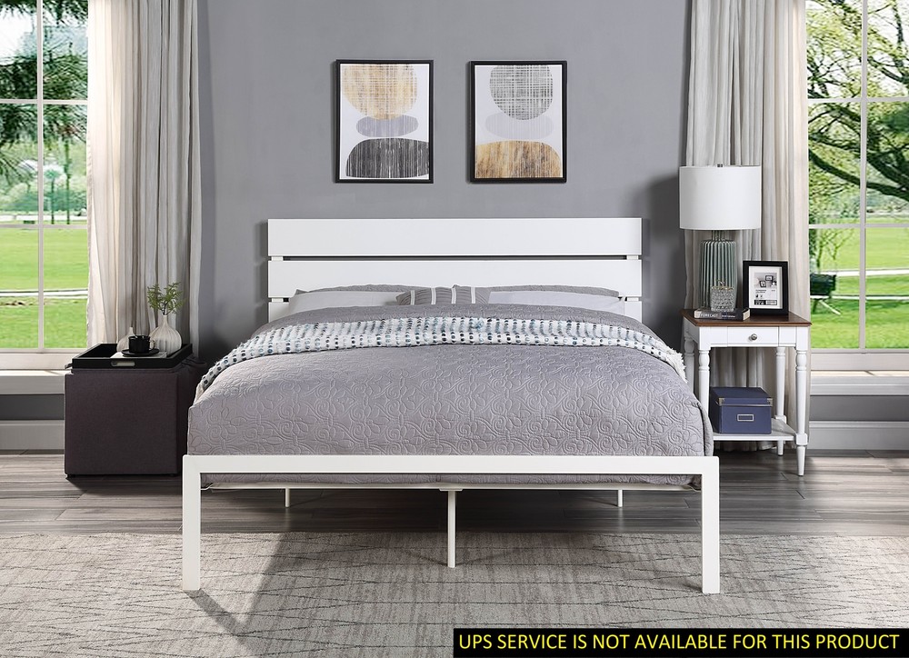 Modern White Metal Queen Bed Frame – Casual Style Bedroom Furniture