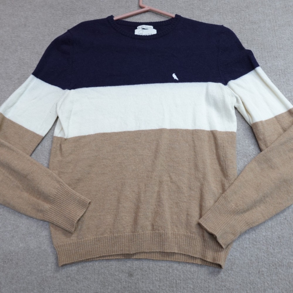 Peregrine Womens Sweater Medium Beige Blue Colorblock Wool Made in England