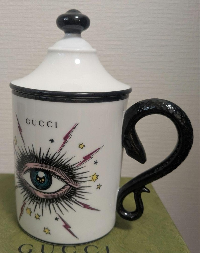 GUCCI Richard Ginori 1735 Star Eye Porcelain Coffee Mug Cup w Lid