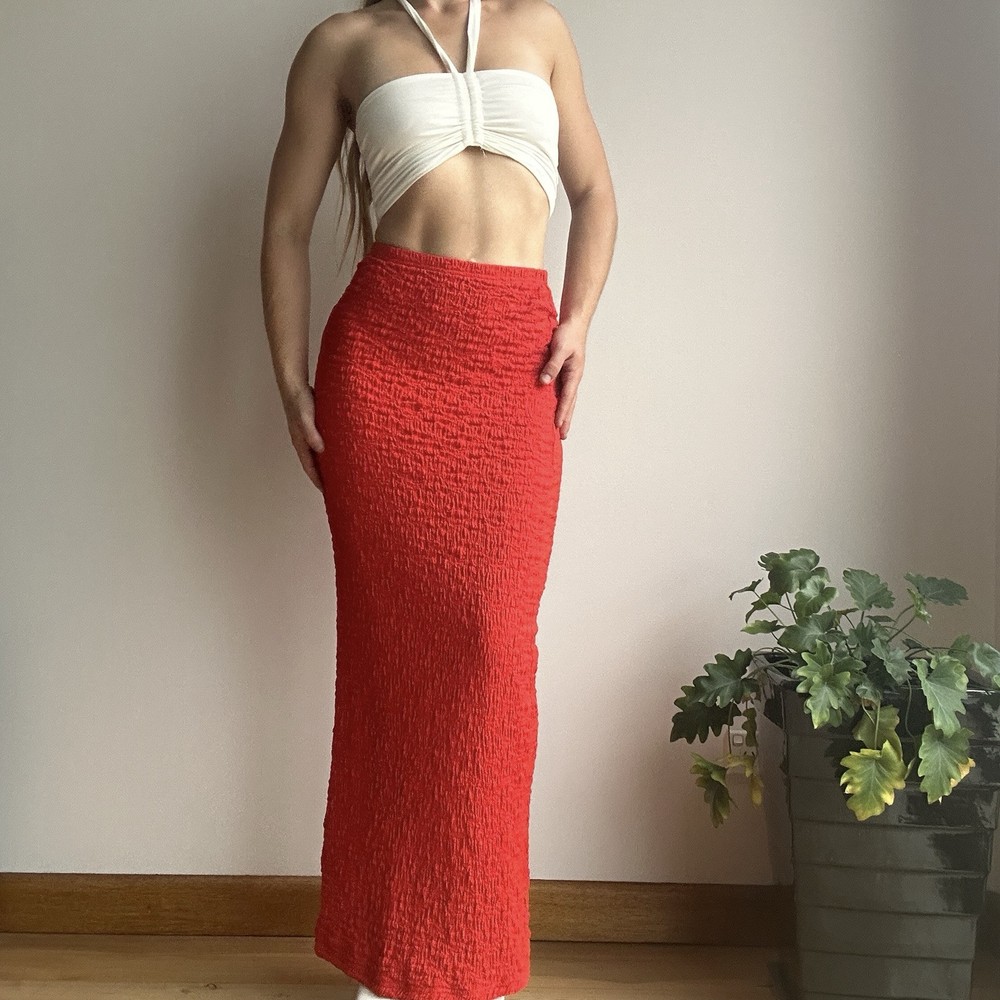 Glassons Womens XS Red Textured Bodycon High Waist Maxi Skirt