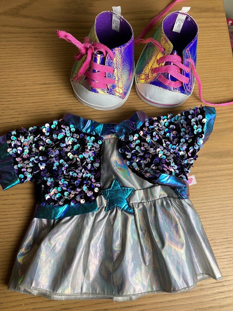 Build a Bear Blue Rock Star Dress and Rainbow Sneakers
