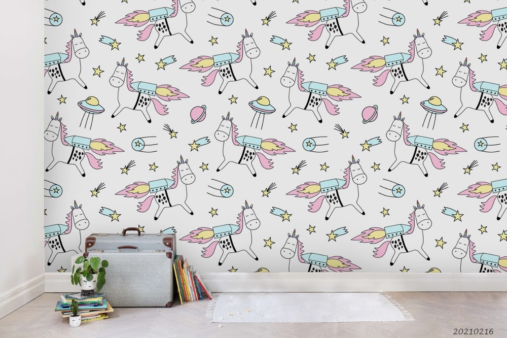 3D Unicorn Spaceship Mode Wall Murals Wallpaper Murals Wall Sticker