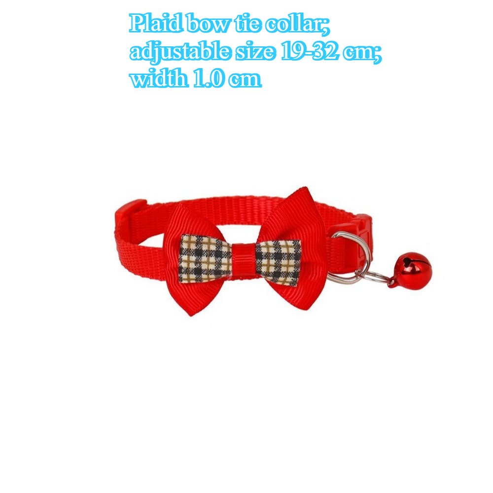 Plaid Bow Tie Cat Dog Collar - Adjustable Pet Collar with Decorative Bow